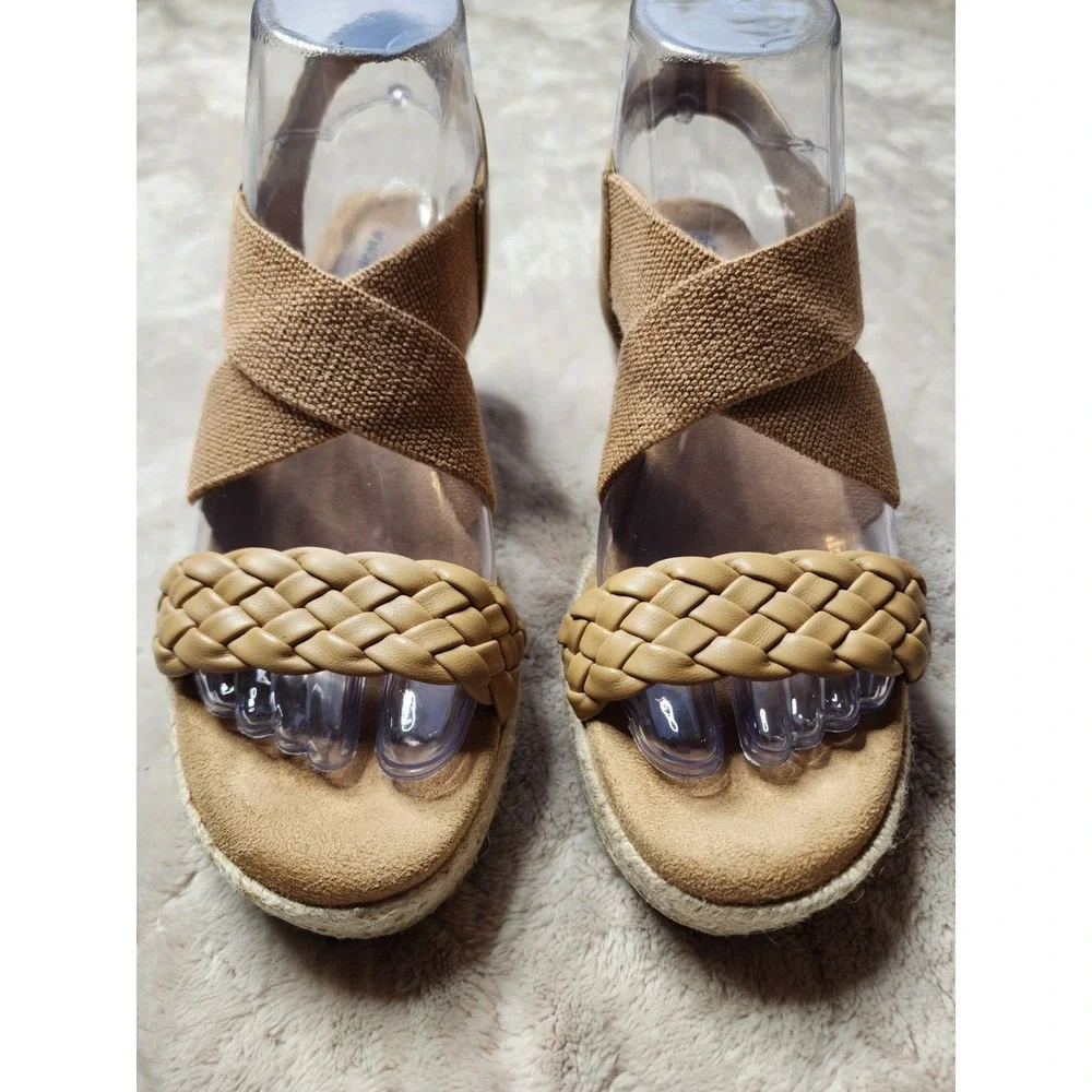 Sanoma Ortholite Eco Tan Wedge Sandals Braided Strap Espadrille Womens 6